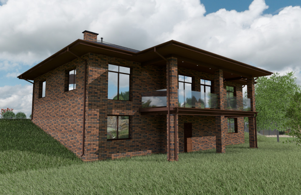 Проект кирпичного дома с цокольным этажом из монолитного ж/б, 400 м2