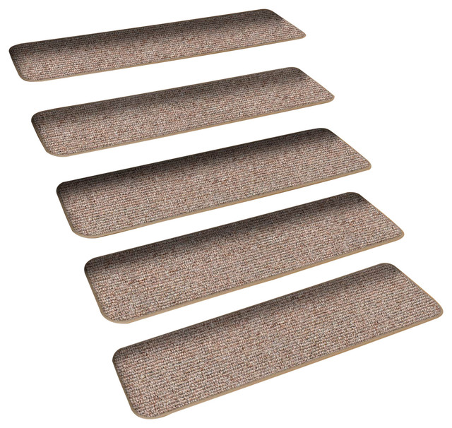 Set of 15 SkidResistant Carpet Stair Treads Pebble Beige Contemporary Stair Tread Rugs by