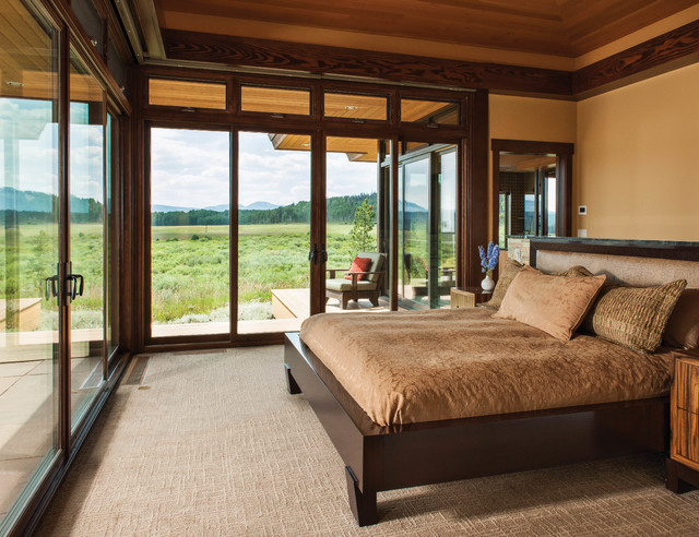 mountain modern log home: the hahn's peak residence - master bedroom