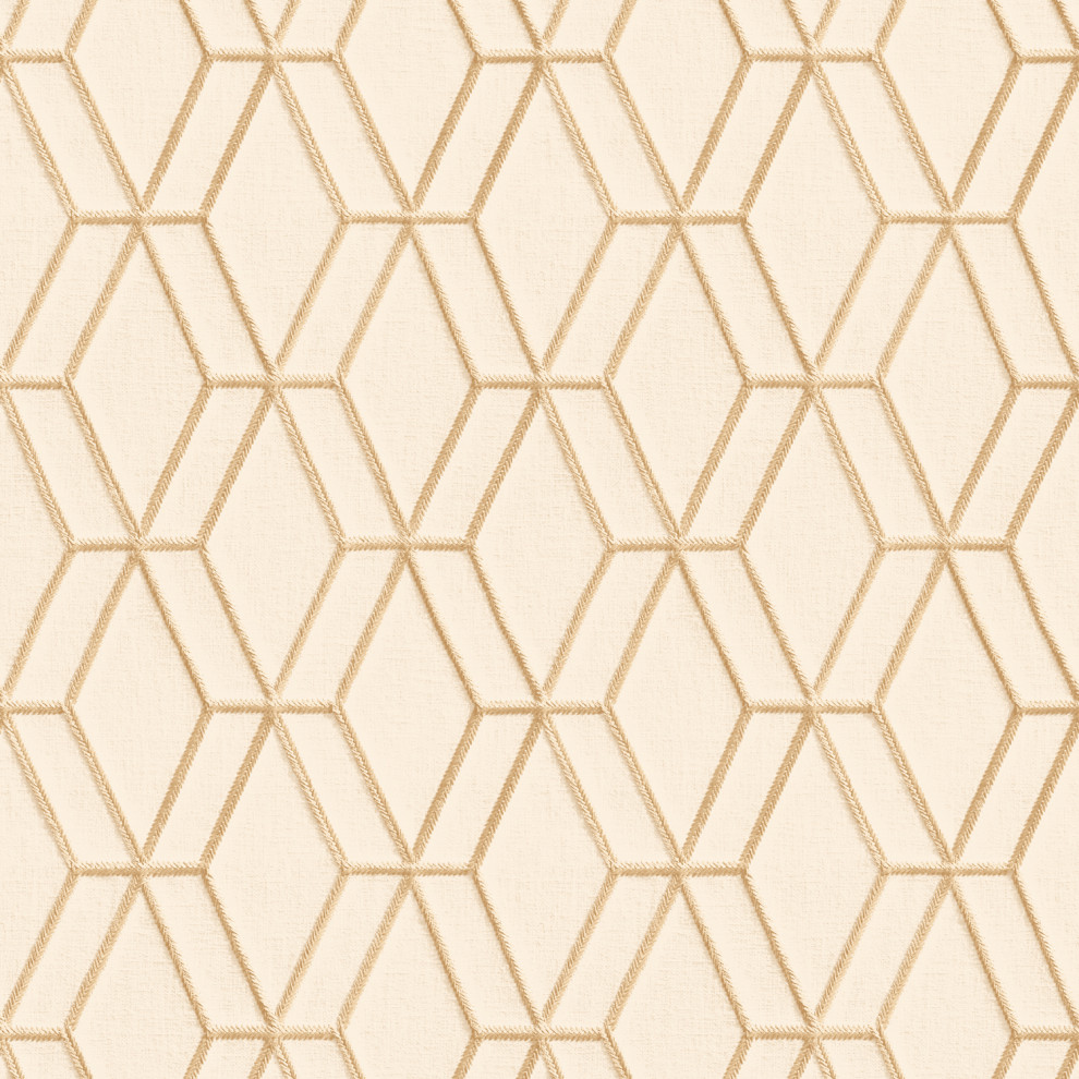 Textured Wallpaper, Rhomboid Trellis, Beige Champagne Cream Ecru, 1 Roll