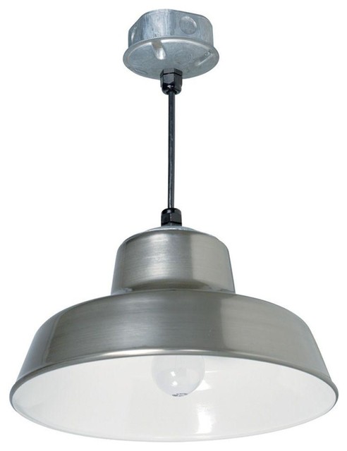 Indoor Outdoor 1-Light 14" Silver Metal Hanging Reflector Light