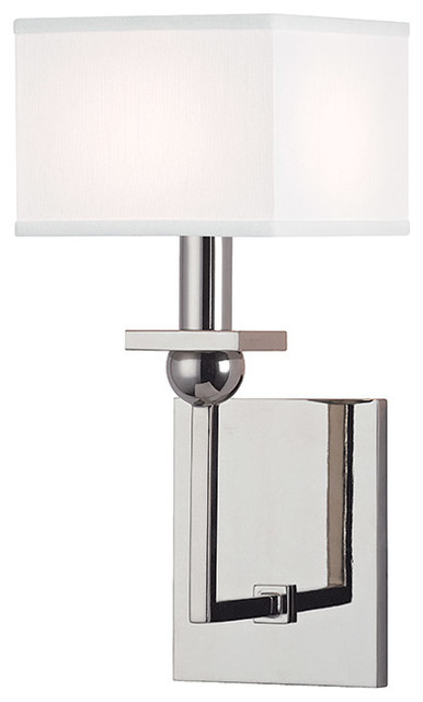 Morris Polished Nickel One-Light Wall Sconce with White Shade