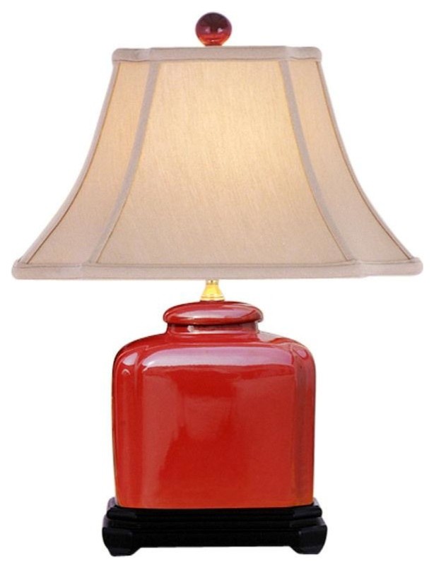 Beautiful Red Porcelain Jar Table Lamp, 19" Transitional Table