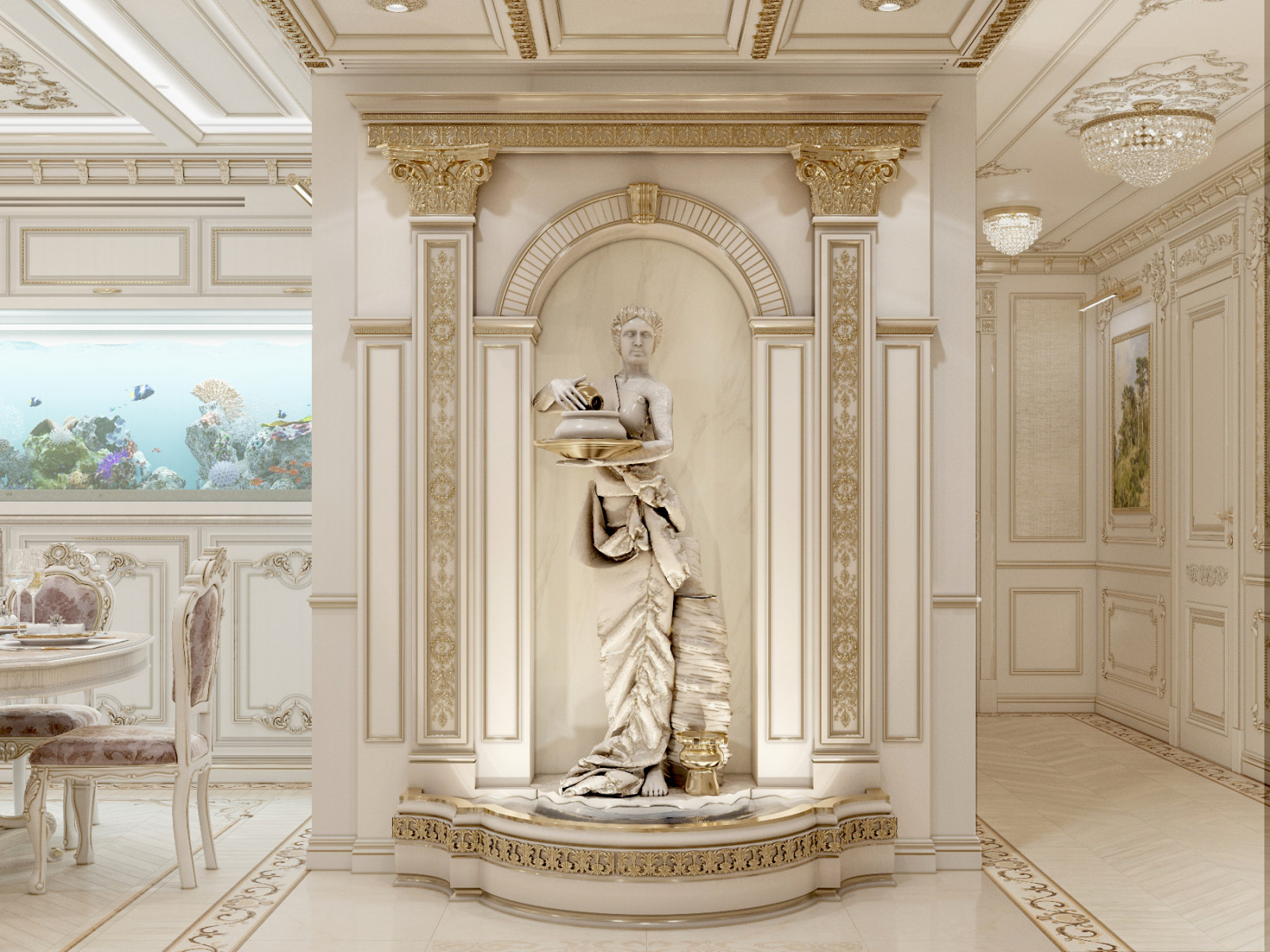 Проект "Дворянское гнездо", г. Новосибирск (блок кухни-гостиной)