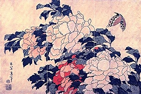 Tile Mural Kitchen Backsplash Japan, Poenies and Butterfly, Marble