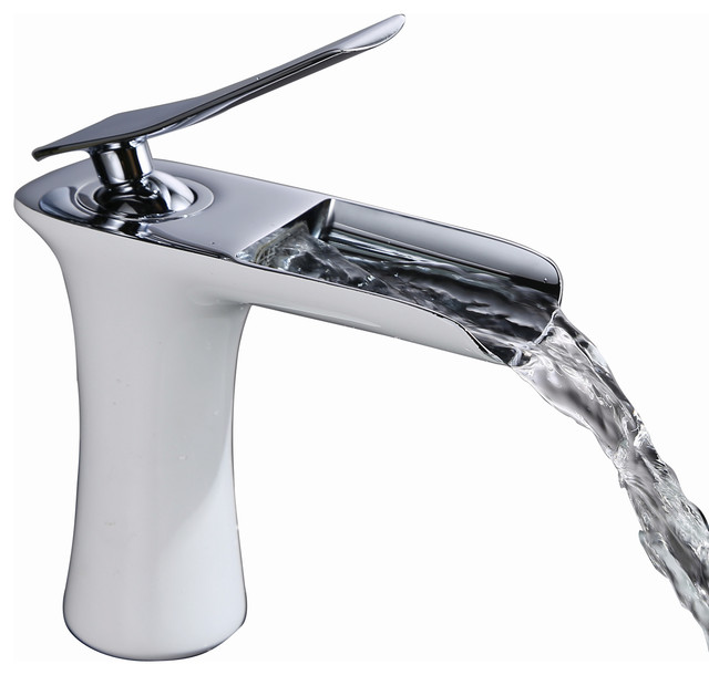 Sumerain Waterfall Style White Chrome Sink Faucet ...