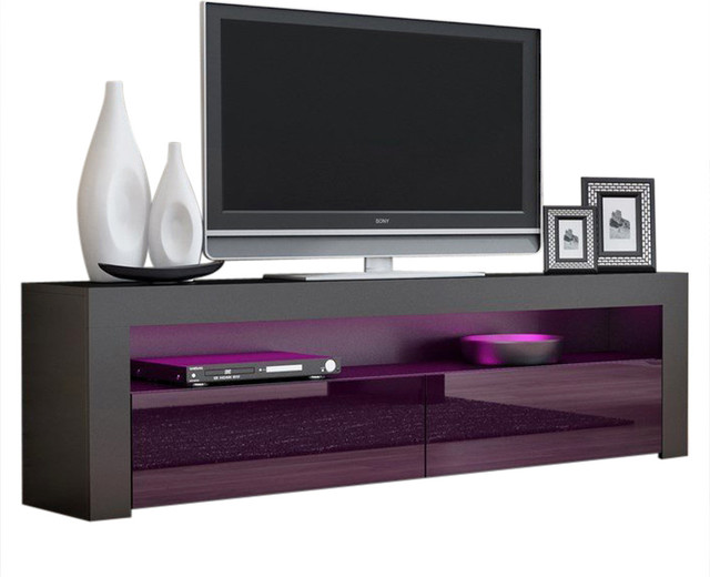 TV Stand Milano Classic Black Body Modern 65" TV Stand LED, Black and Purple