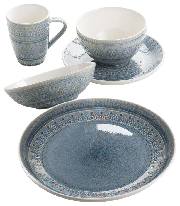 Euro Ceramica Fez 20-Piece Dinnerware Set, Service for 4, Gray