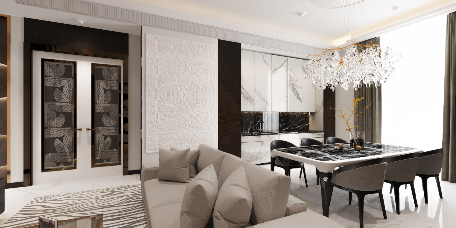 Трехкомнатная квартира в сдержанном Ар-Деко.