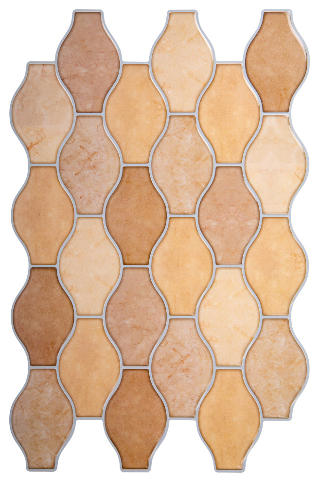 Scallops Peel & Stick Wall Tiles, 12"x8", Beige, 6 Pieces Traditional Mosaic Tile by CTG