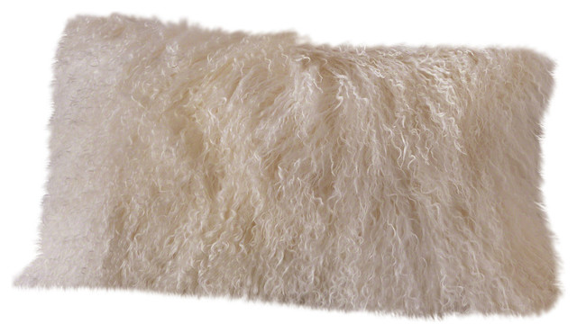 Gdf Studio Marybelle Shaggy Ivory Lamb Fur Pillow Contemporary