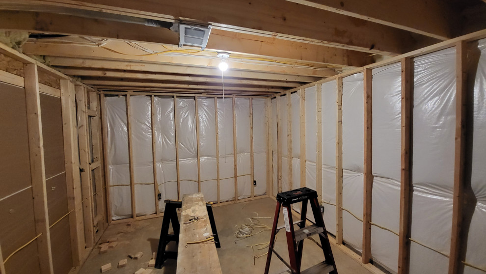 frame hang a finish and flooring basement