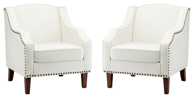34" Tall Comfort Bedroom Armchair With Solid Wood Leg, Set of 2, Ivory