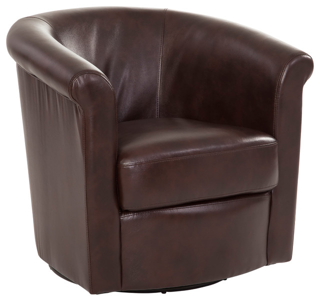 Grafton Home, Marvel Faux Leather Brown Swivel Tub Chair Transitional