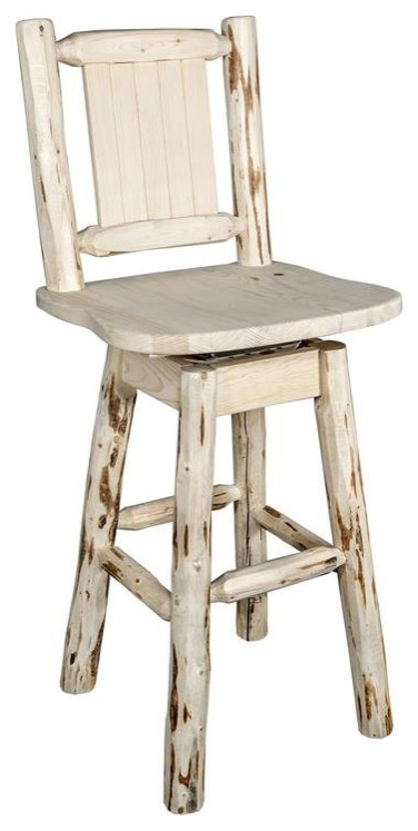 Montana Woodworks 24" Wood Swivel Barstool with Back and Wolf Design in Natural