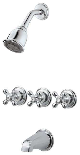 Classic Tub Shower Faucet Trim Repair Kits Chrome 3-Handle Central Durable Brass 