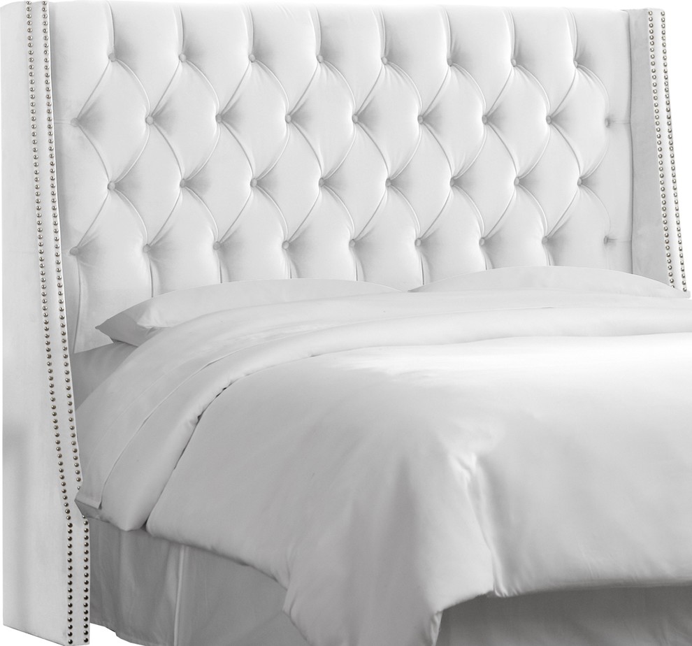 Williams Queen Nail Button Tufted Wingback Headboard, Mystere Snow