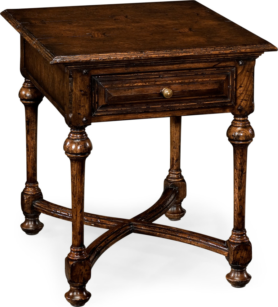 Sherwood Oak Elizabethan Square Side Table - Dark Brown Tudor Oak
