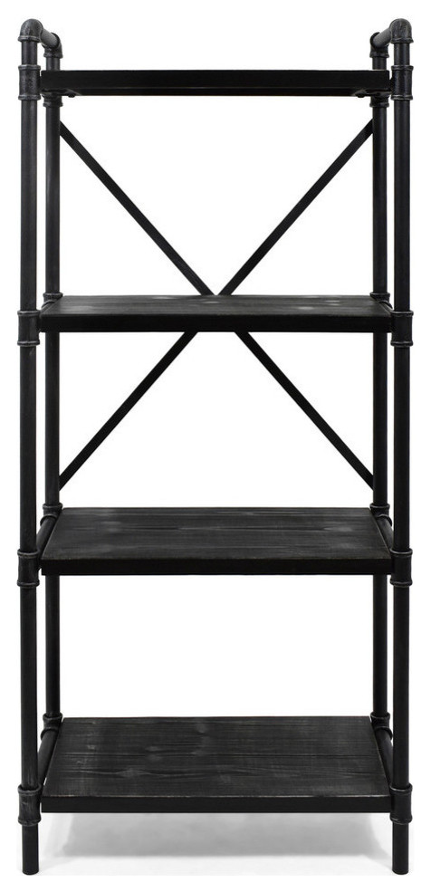 Astrid Industrial Iron Four Shelf Bookcase, Gray Finish, Pewter Finish