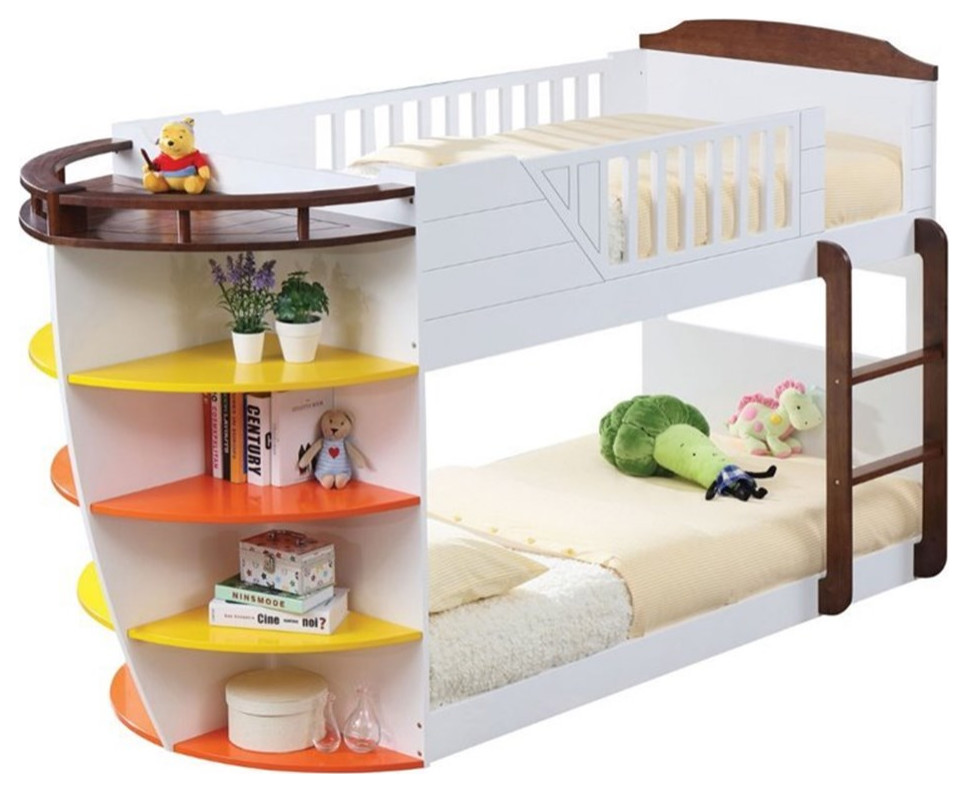 ACME Neptune Wooden Twin over Twin Storage Bunk Bed in White and Chocolate
