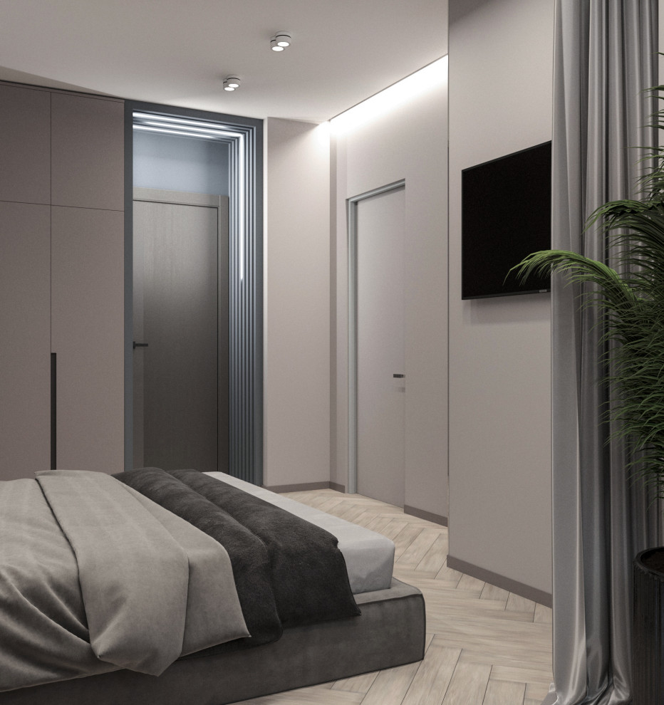 Просторная квартира в синими стенами