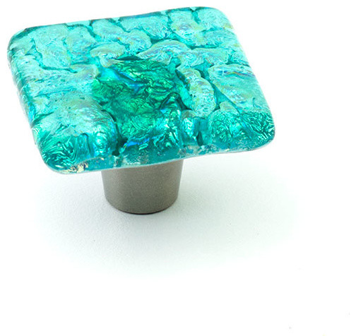 Pearl Glass Knobs and Pulls, Turquoise, 1.5" Square