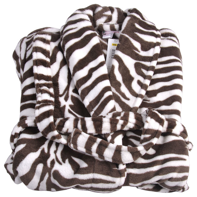 Zebra Printed Microfiber Flannel Fleece Bath Robe Contemporary