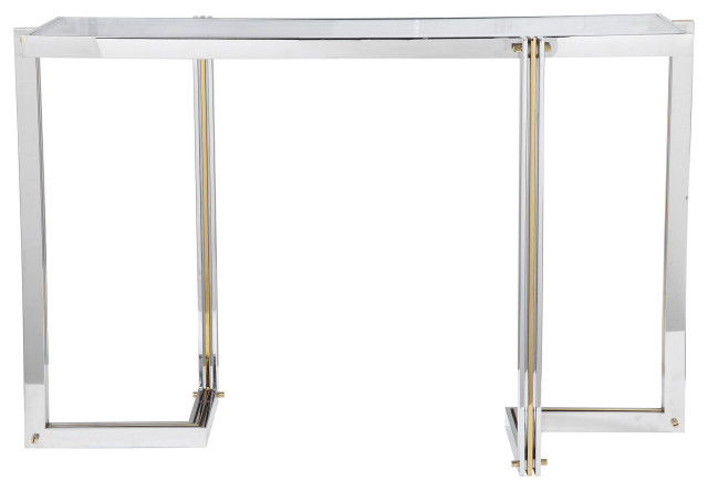 Glam Modern Chrome Steel Console Table Silver Gold Metal Open Clear Glass Top