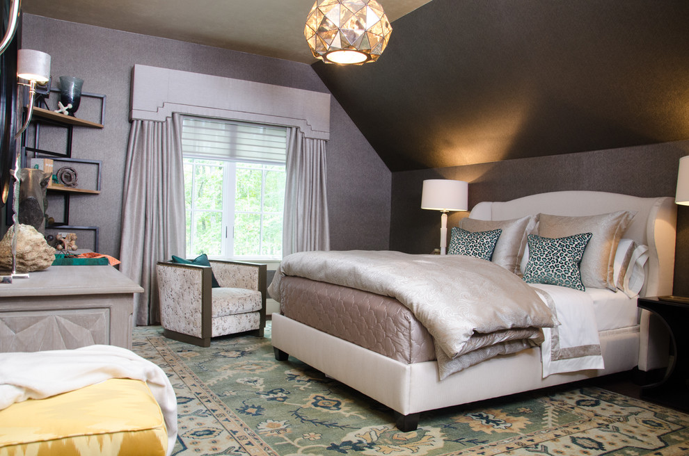 Mid-sized eclectic master bedroom in Richmond with dark hardwood floors, no fireplace and grey walls.
