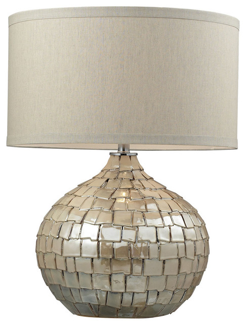 Canaan Ceramic Table Lamp, Cream Pearl With Light Beige Linen Shade