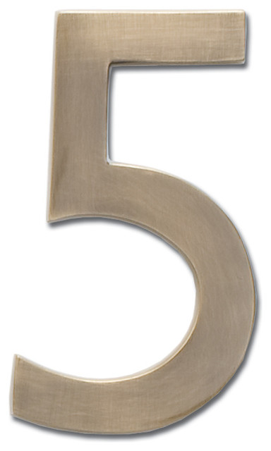4" Floating House Number Antique Brass, "5"