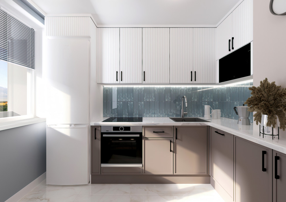 Кухня в оттенках голубого тумана