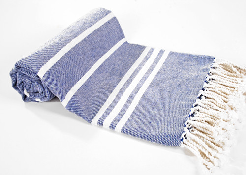 Cotton Turkish Bath Towel - Blue With White Stripes
