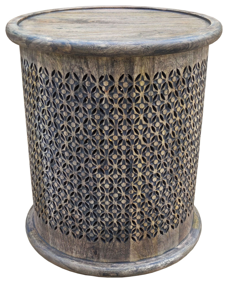 Sumter 17"Diameter Mango Wood Drum Side Table Mediterranean Side Tables And End Tables by