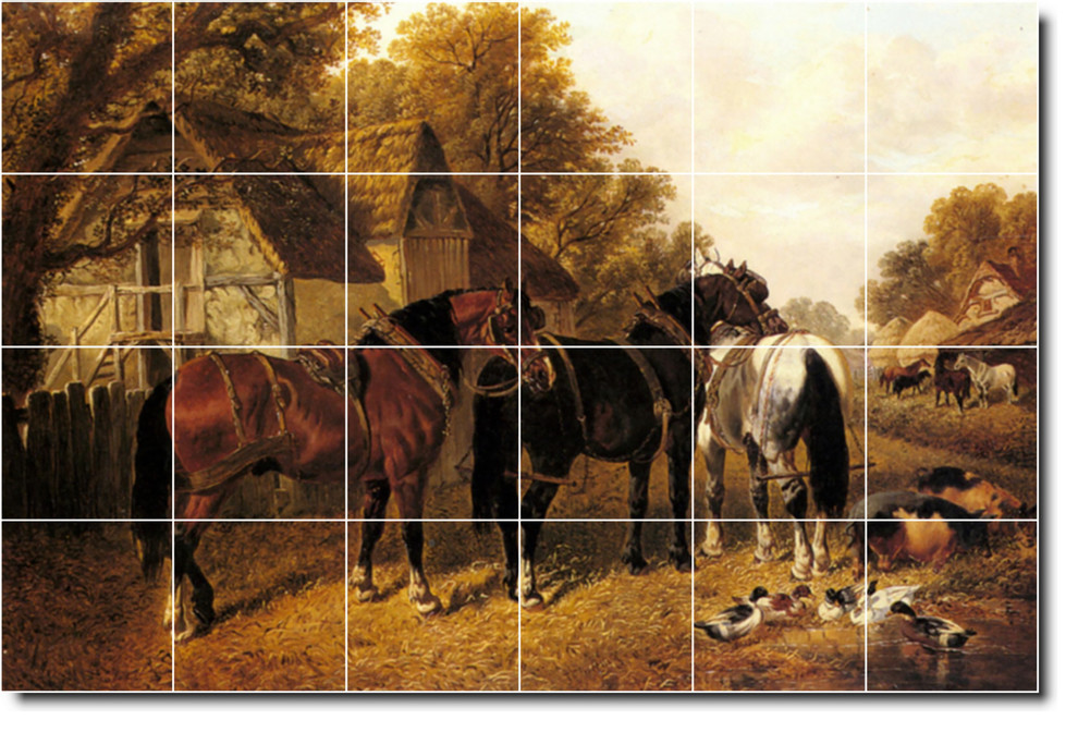John Frederick Herring Horses Painting Ceramic Tile Mural 41, 72" Wide