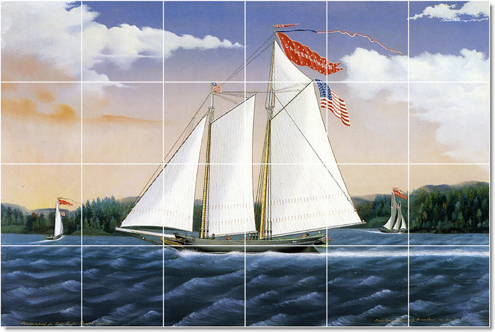 James Bard Ship Boat Painting Ceramic Tile Mural 43, 72" Wide x 48
