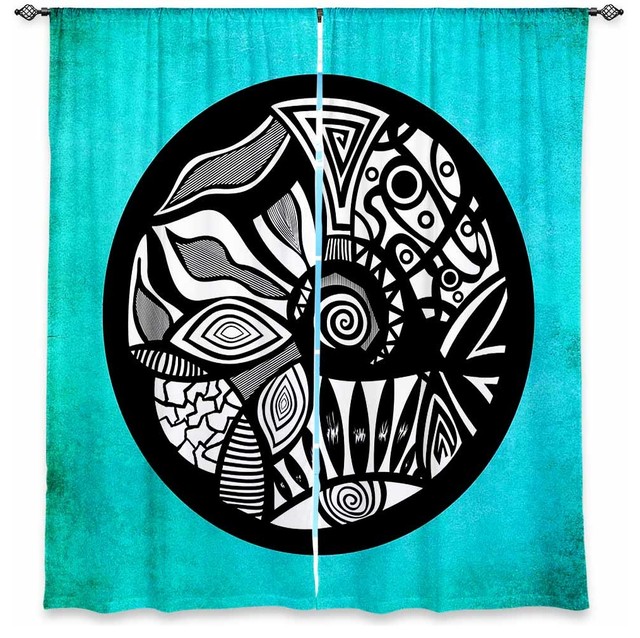 Abstract Circle Turquoise Window Curtains, 40"x82", Lined