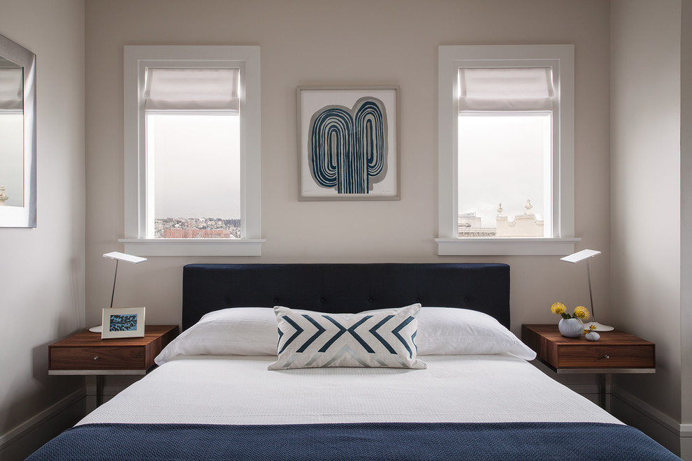 Trendy bedroom photo in San Francisco with beige walls