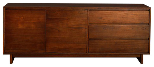 Milo White Cedar 2-Door Sideboard, Walnut Finish, 3 Drawers