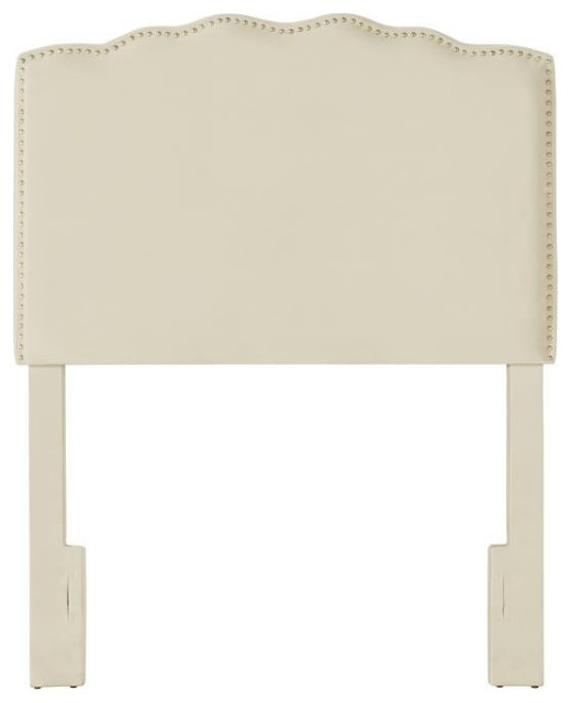 Nailhead Trim Scallop Shaped Twin Headboard in Off White Transitional