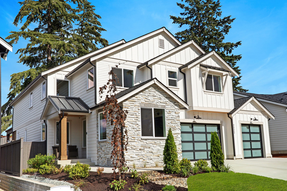 Example of a transitional exterior home design in Seattle