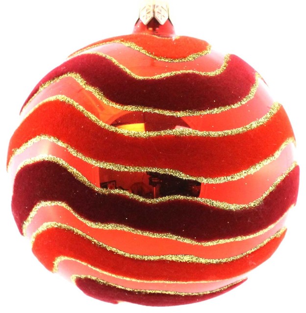 Holiday Ornament FLOCKED BALL ORNAMENT Glass Swirls Glittered 5012014 ...