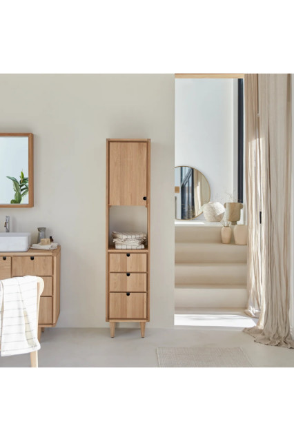 Solid Oak Tall Bathroom Cabinet | Tikamoon Jonak - Midcentury ...