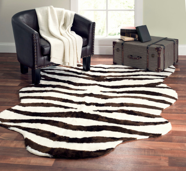 Faux Zebra Skin Rug, Ivory and Brown Stripe Novelty Rugs by ecofo