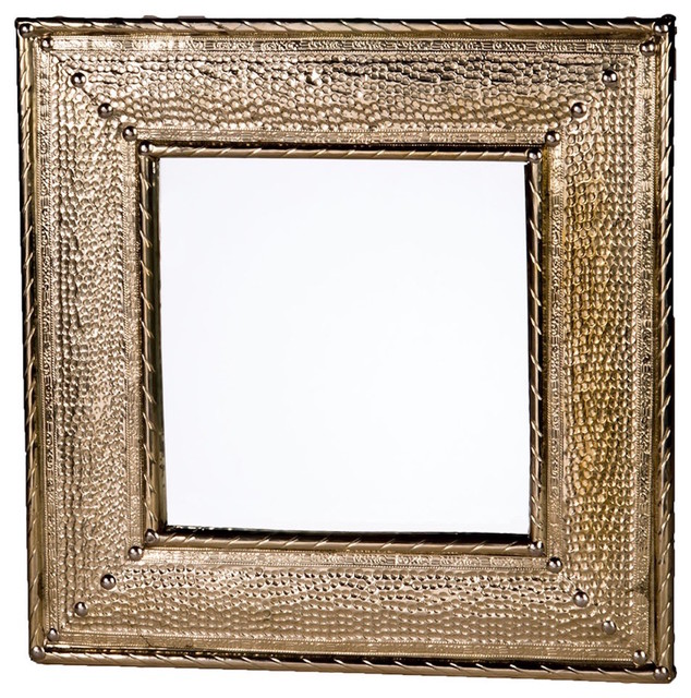 Moroccan Style Ornate Wall Mirror Gold Hammered Finish Square Wall Mirror