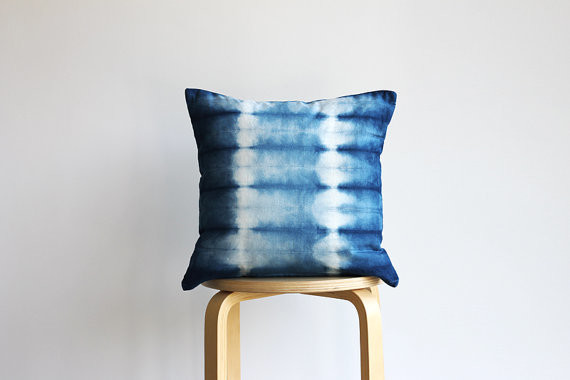 Indigo Hand-Dyed Shibori Pillow/Cushion Cover by Rebecca Desnos