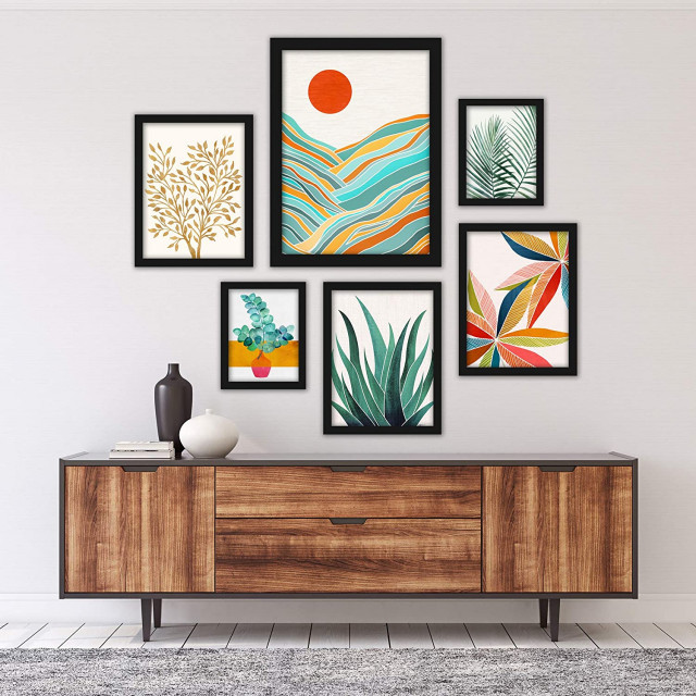 6-Piece Art Set 4 by Modern Tropical Black Framed Art - Beach Style ...