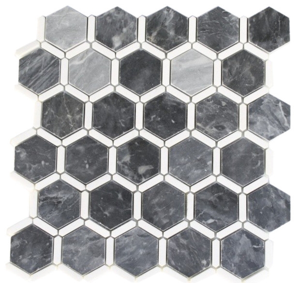 12"x12" Florentine Bardiglio Marble Tile With Thassos Contemporary