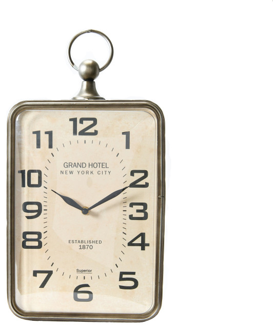 Metal Rectangle Hanging Clock With Handle Decoration on Top