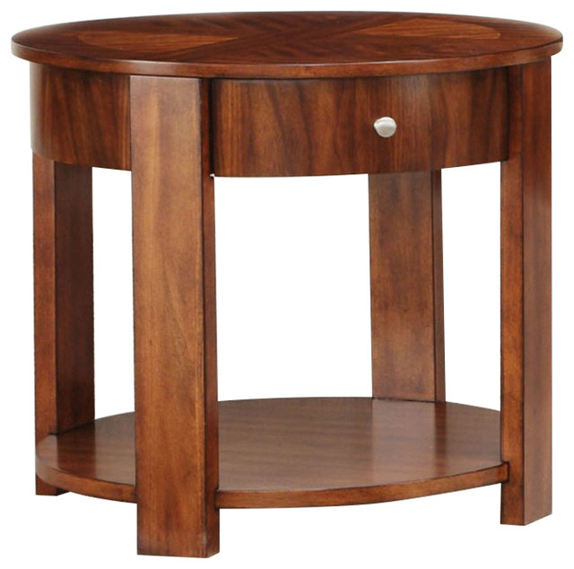 Maxim Brown Walnut Round End Table, 287918 Transitional Side